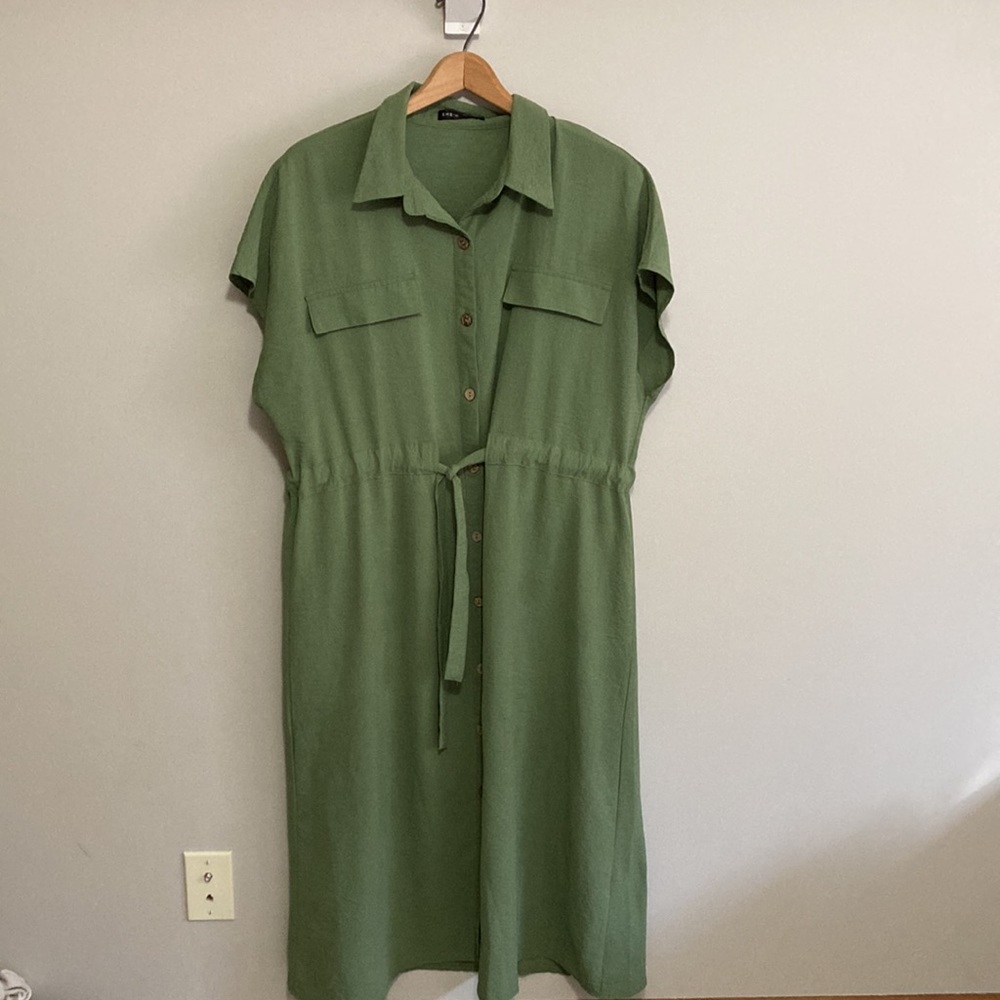 SHEIN Maternity Batwing Sleeve Drawstring Waist Solid Dress, Size XL, Sage green - Picture 5 of 10